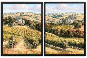 Golden vineyard estate canvas art for elegant farmhouse living room decor.