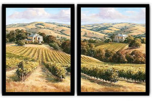 Golden vineyard estate canvas art for elegant farmhouse living room decor.