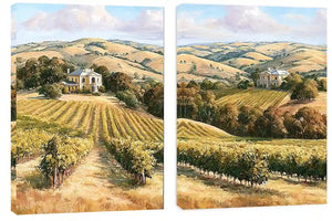 Golden vineyard estate canvas art for elegant farmhouse living room decor.
