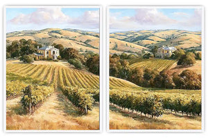 Golden vineyard estate canvas art for elegant farmhouse living room decor.