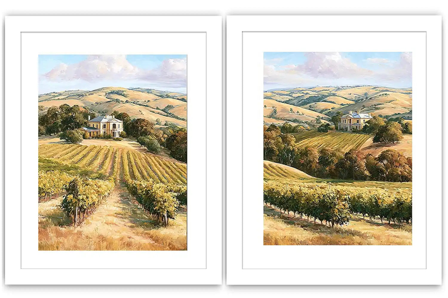 Golden vineyard estate canvas art for elegant farmhouse living room decor.