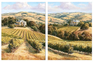 Golden vineyard estate canvas art for elegant farmhouse living room decor.