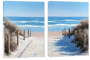Beach pathway diptych canvas art for bright coastal living room styling.
