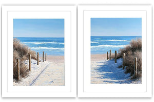 Beach pathway diptych canvas art for bright coastal living room styling.