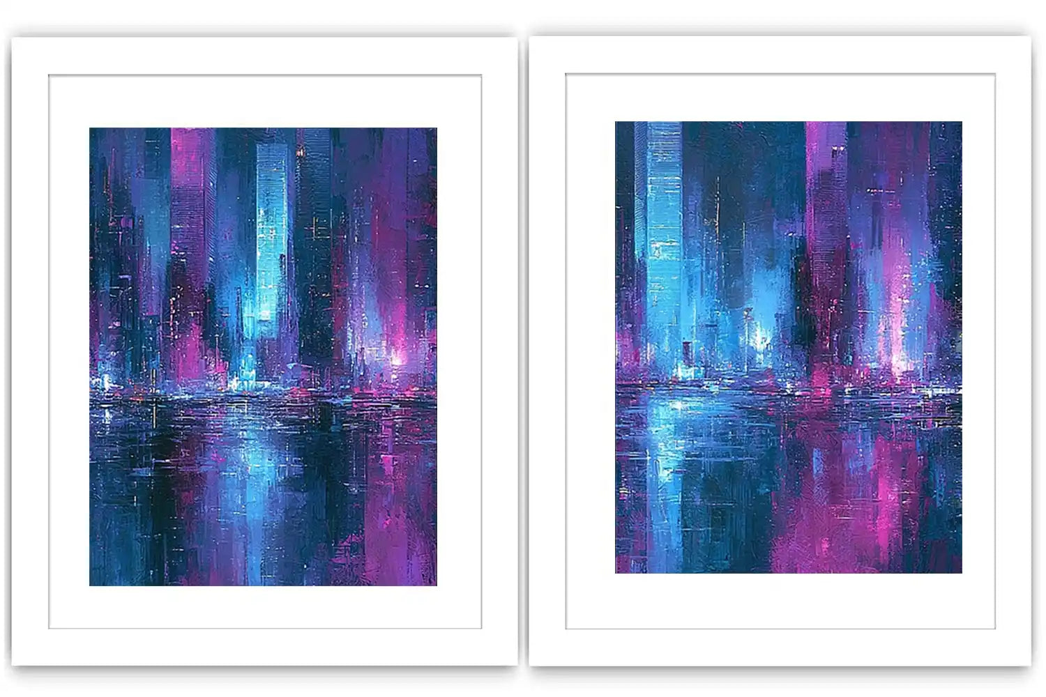 Neon abstract cityscape canvas art for bold modern office decor.