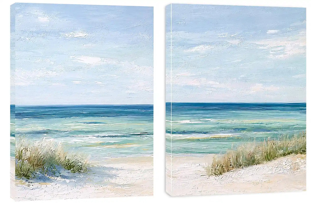 Soft beach dune canvas art for calm coastal bedroom or living room decor.