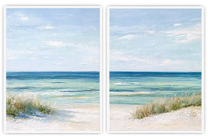 Soft beach dune canvas art for calm coastal bedroom or living room decor.