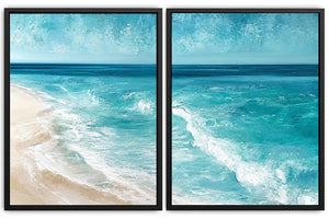 Turquoise beach wave canvas art for fresh modern coastal wall decor.