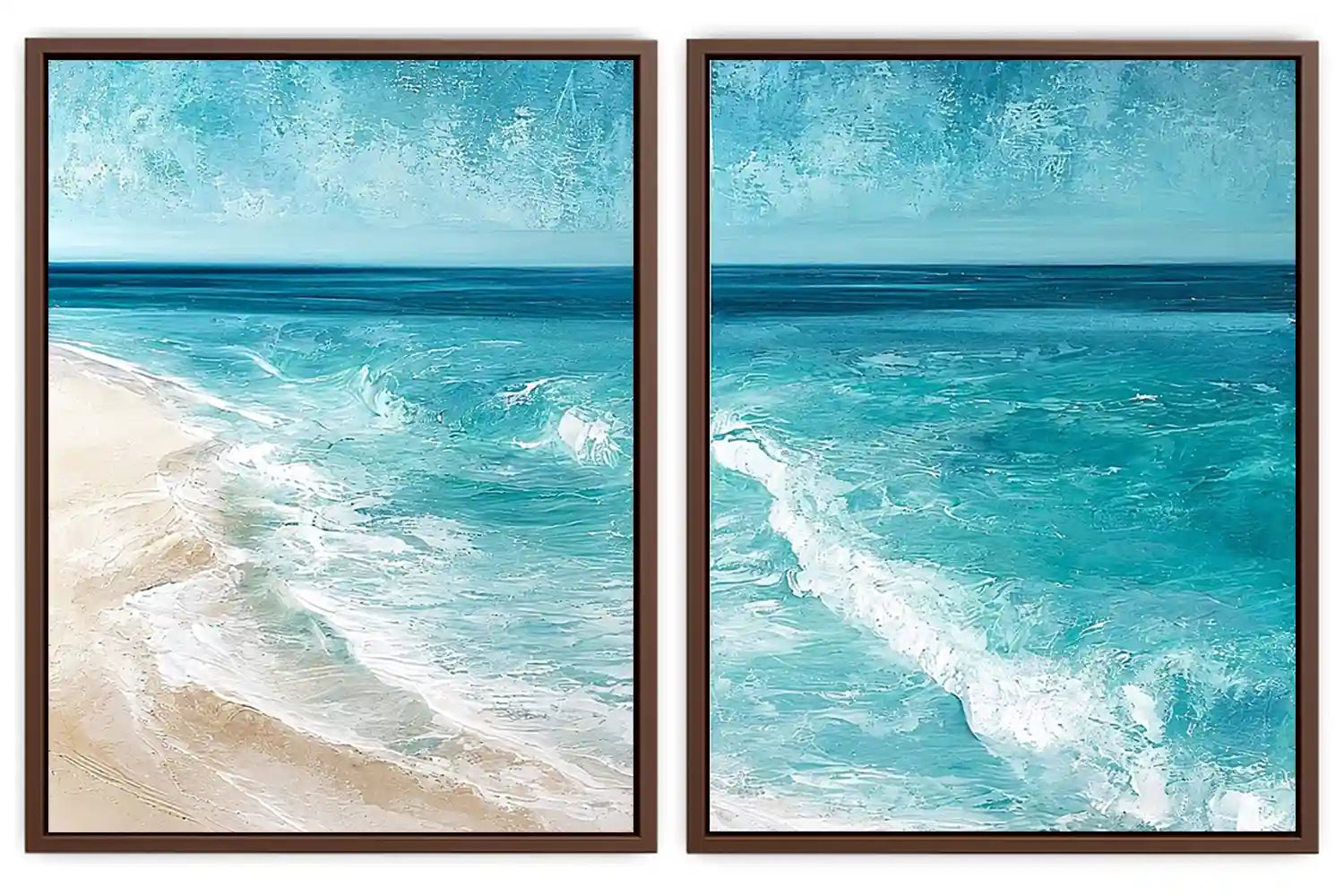 Turquoise beach wave canvas art for fresh modern coastal wall decor.