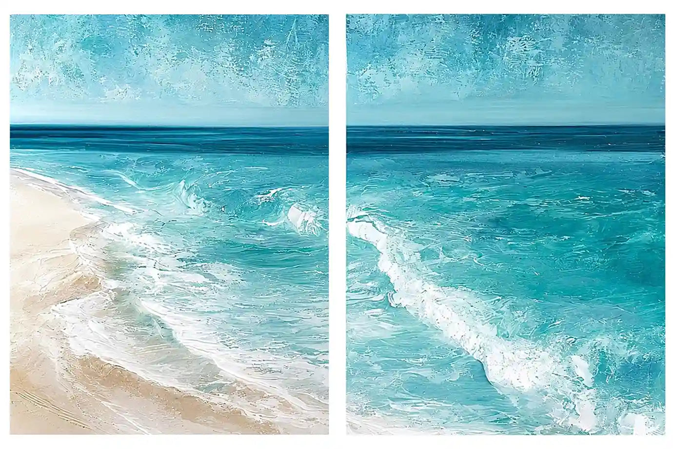 Turquoise beach wave canvas art for fresh modern coastal wall decor.