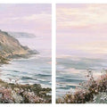 Pastel coastal cliff and wildflower framed print for elegant bedroom decor.