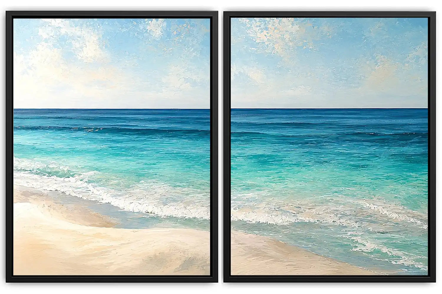 Tropical turquoise beach canvas art for bright coastal living room decor.