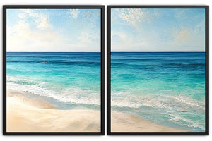 Tropical turquoise beach canvas art for bright coastal living room decor.