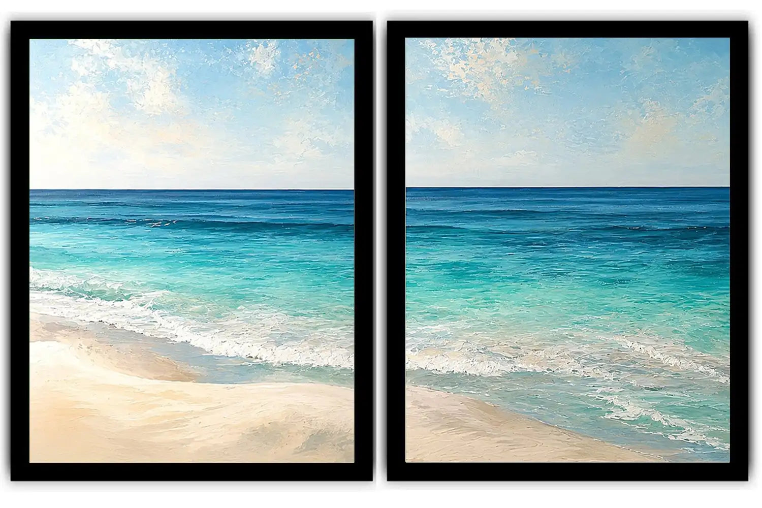 Tropical turquoise beach canvas art for bright coastal living room decor.