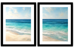 Tropical turquoise beach canvas art for bright coastal living room decor.