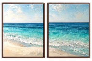 Tropical turquoise beach canvas art for bright coastal living room decor.