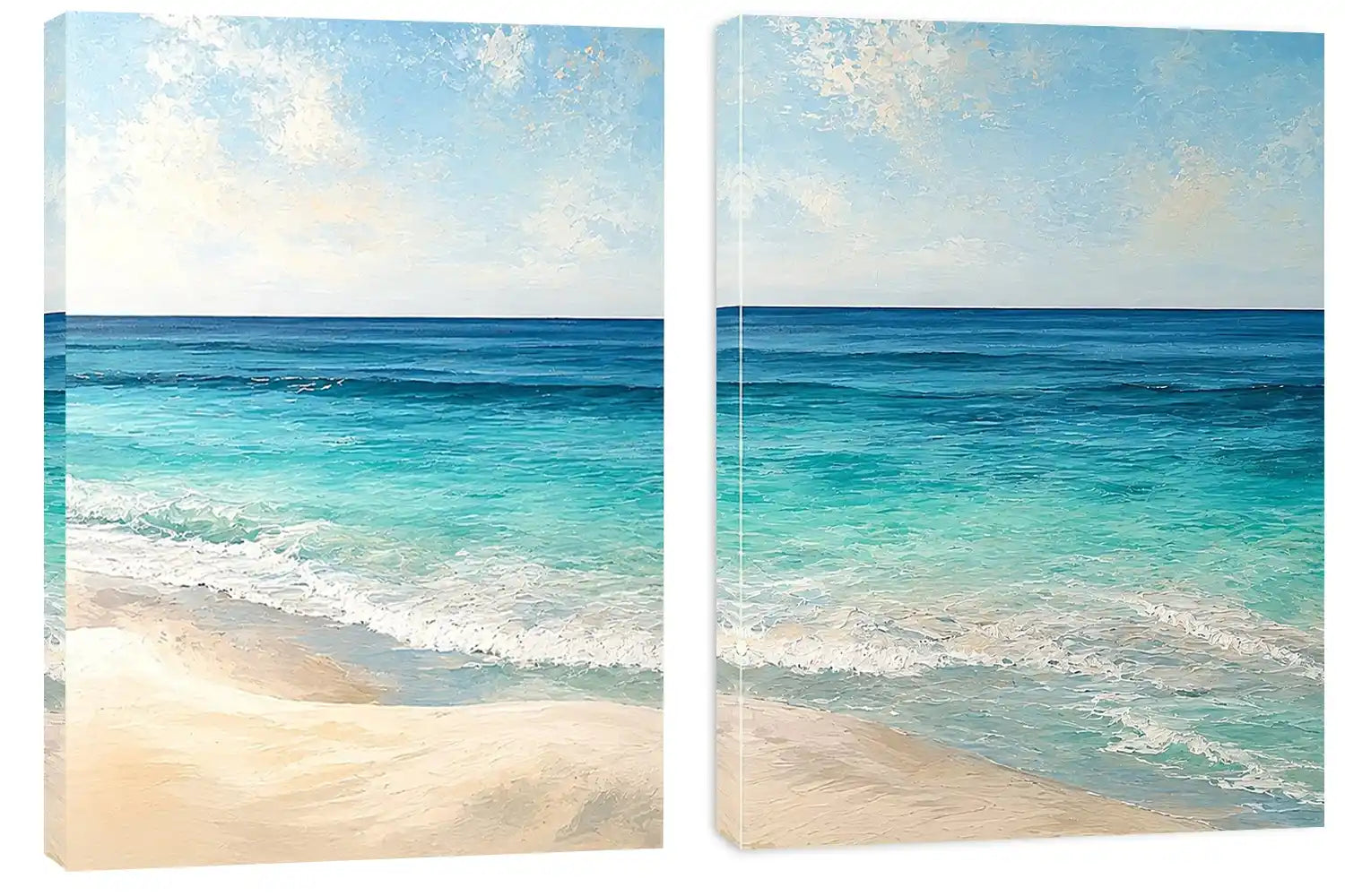 Tropical turquoise beach canvas art for bright coastal living room decor.