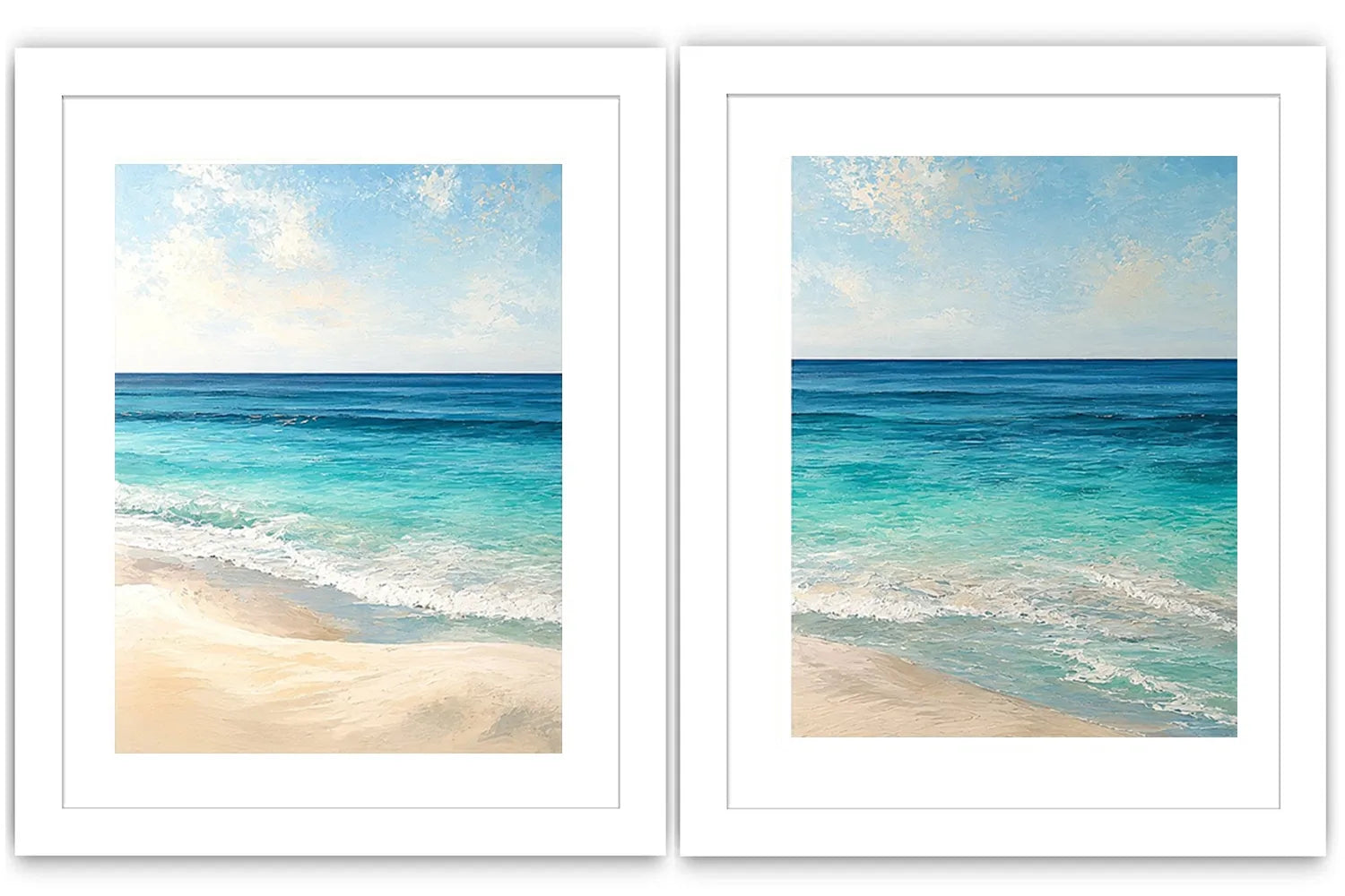 Tropical turquoise beach canvas art for bright coastal living room decor.