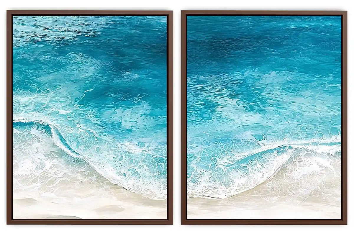 Pastel coastal floral diptych artwork for elegant bedroom decor
