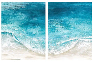 Pastel coastal floral diptych artwork for elegant bedroom decor