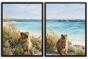 Coastal quokka artwork beside turquoise beach