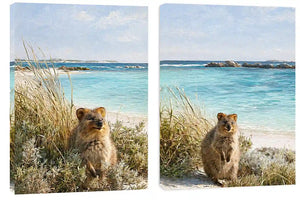 Coastal quokka artwork beside turquoise beach