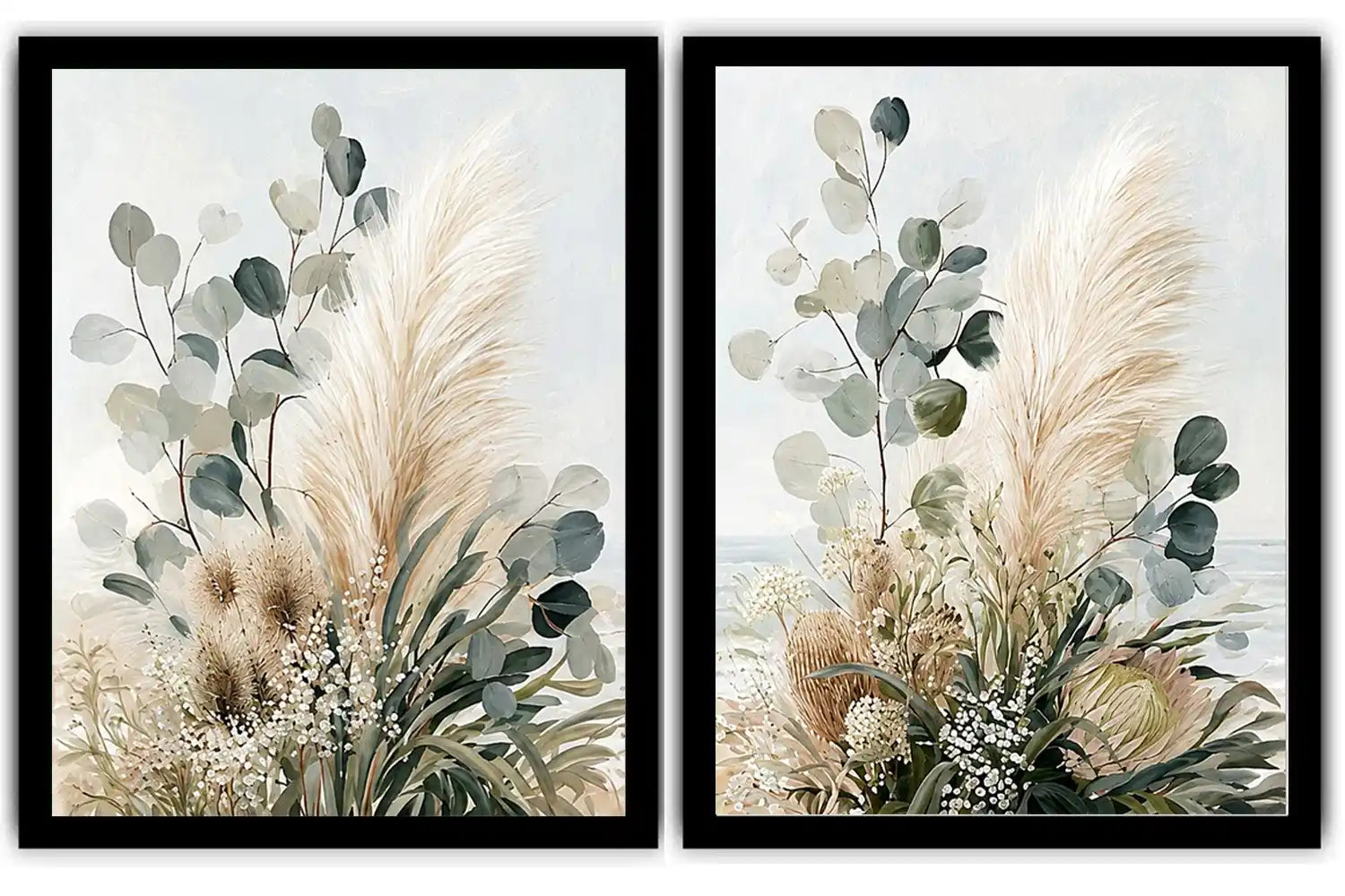 Neutral botanical diptych canvas for modern bedroom
