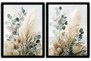 Neutral botanical diptych canvas for modern bedroom