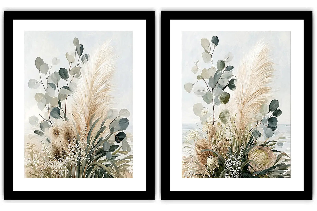Neutral botanical diptych canvas for modern bedroom