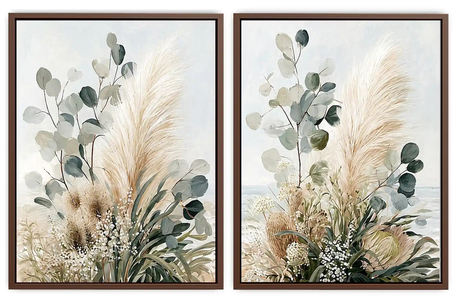 Neutral botanical diptych canvas for modern bedroom