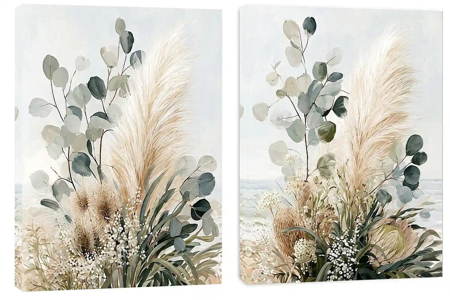 Neutral botanical diptych canvas for modern bedroom