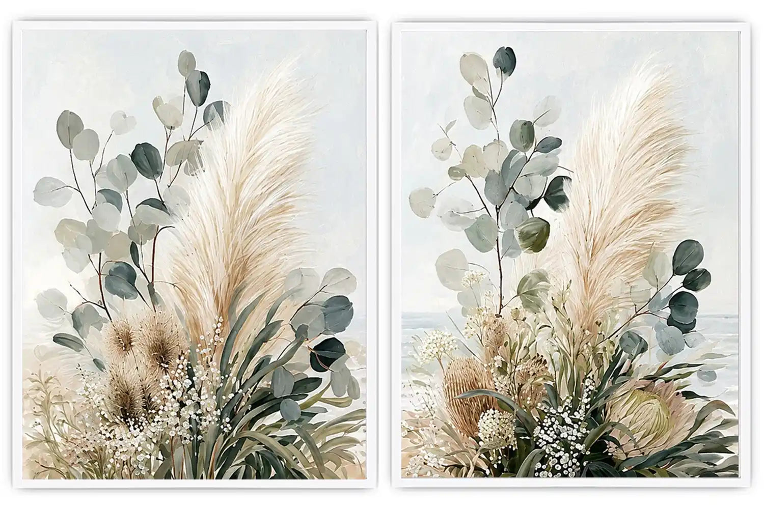 Neutral botanical diptych canvas for modern bedroom