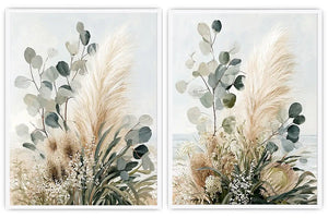 Neutral botanical diptych canvas for modern bedroom