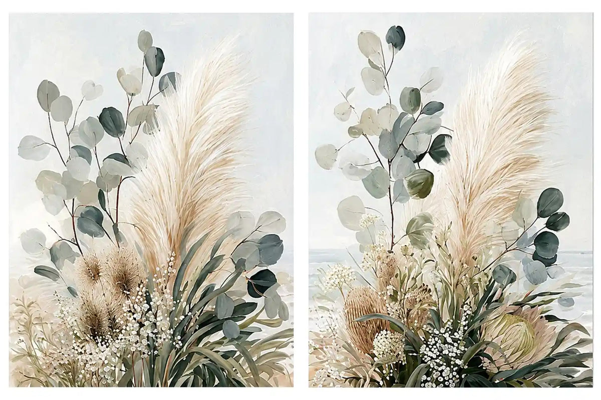 Neutral botanical diptych canvas for modern bedroom