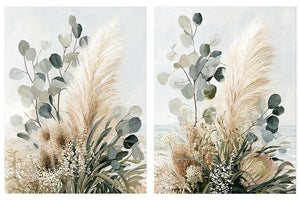 Neutral botanical diptych canvas for modern bedroom