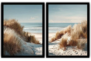 Soft coastal sand dune canvas art for airy modern bedroom decor.