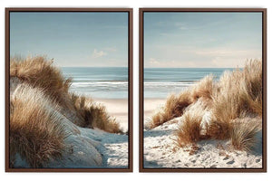 Soft coastal sand dune canvas art for airy modern bedroom decor.