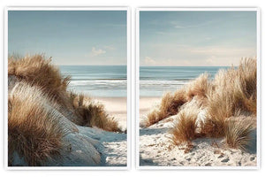 Soft coastal sand dune canvas art for airy modern bedroom decor.