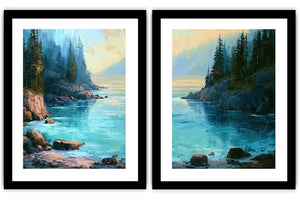 Turquoise forest cove canvas art for modern living room wall decor.
