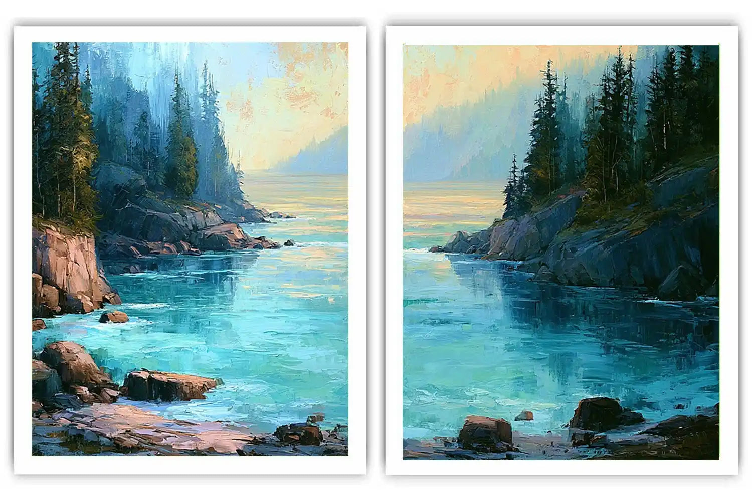 Turquoise forest cove canvas art for modern living room wall decor.