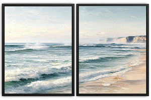 Textured ocean wave diptych for coastal interiors
