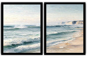 Textured ocean wave diptych for coastal interiors