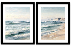 Textured ocean wave diptych for coastal interiors