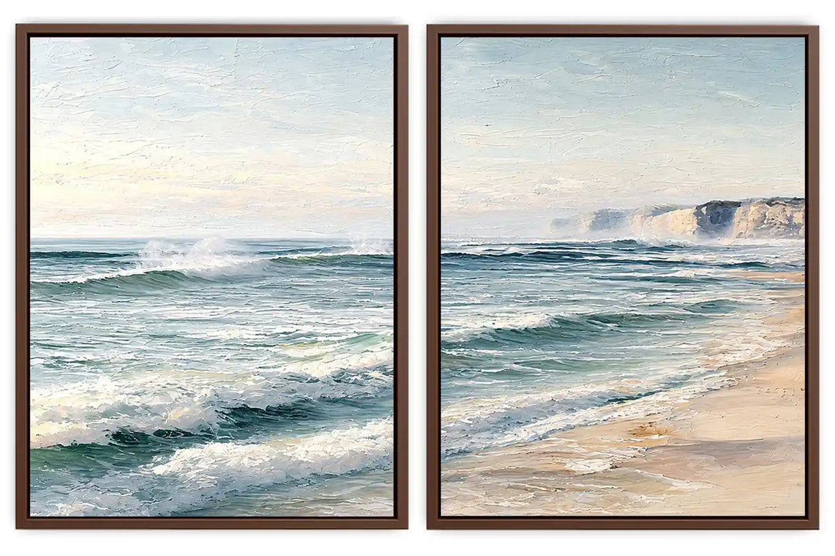 Textured ocean wave diptych for coastal interiors