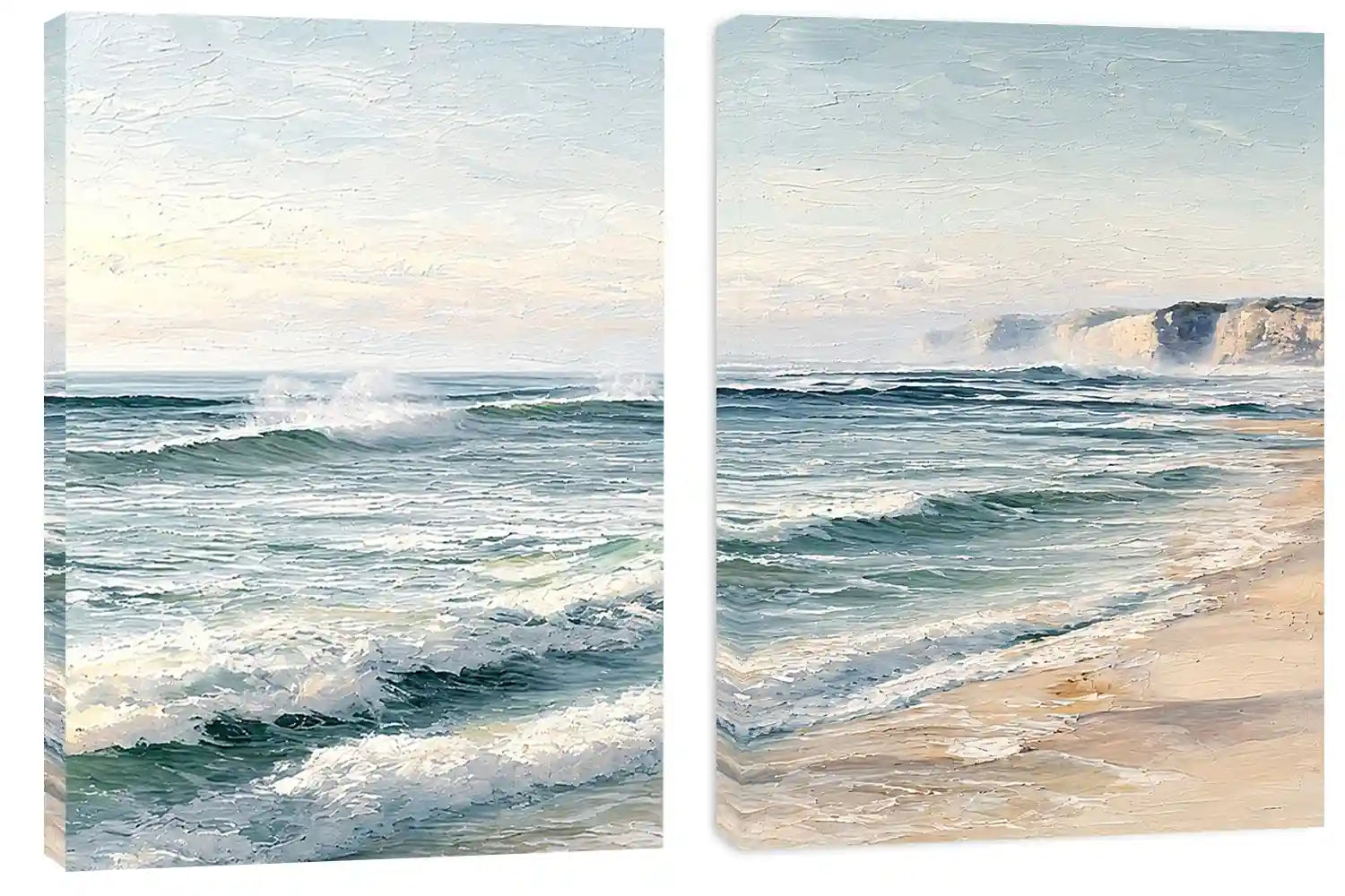Textured ocean wave diptych for coastal interiors