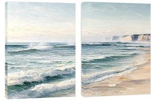 Textured ocean wave diptych for coastal interiors