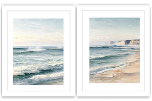 Textured ocean wave diptych for coastal interiors