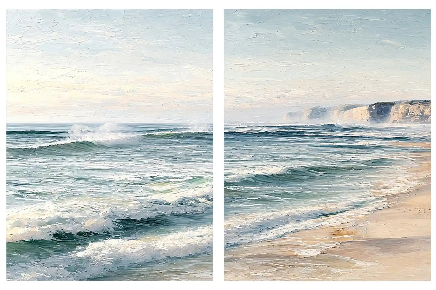Textured ocean wave diptych for coastal interiors