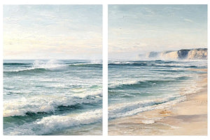 Textured ocean wave diptych for coastal interiors