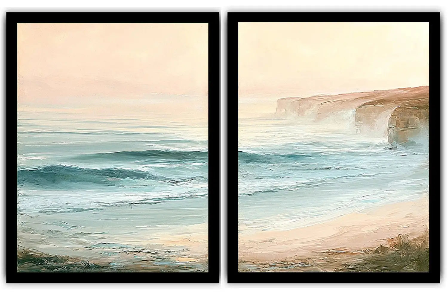 Pastel coastal seascape diptych wall art